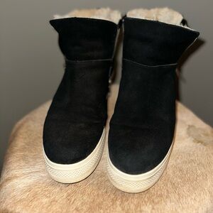 Weston Black Suede Leather Fur-Lined Wedge Sneakers